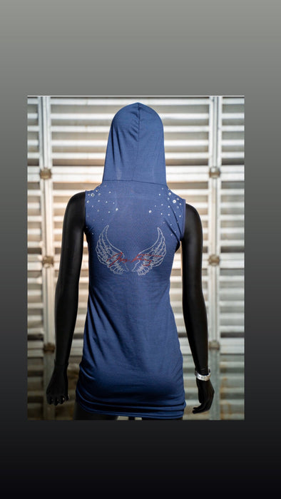 Hoodie Dress Crystal Collection Color Blue - Power Wings By Jullye Giliberti - Power Wings By Jullye Giliberti