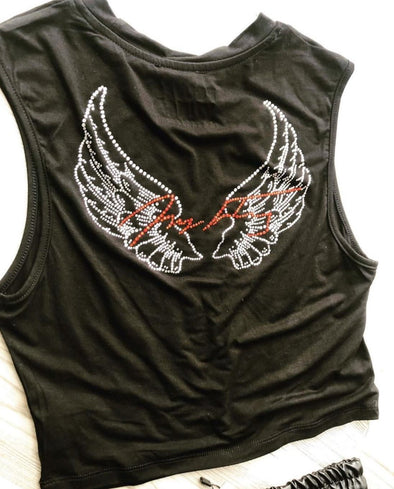 Muscle Tshirt Crystal Collection Color Black - Power Wings By Jullye Giliberti - Power Wings By Jullye Giliberti