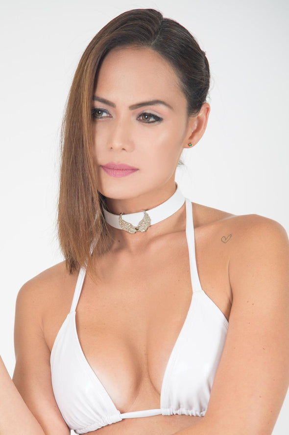 Leather Chokers Collection Color White - Power Wings By Jullye Giliberti - Power Wings By Jullye Giliberti